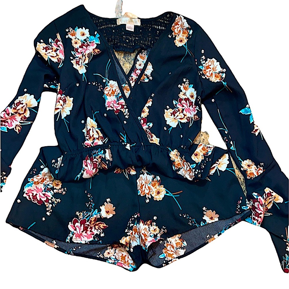 Band of Gypsies Romper Black w/ Floral Print S - Picture 3 of 12